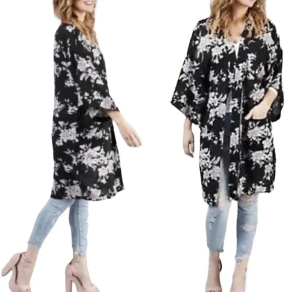 Spiritual Gangster Maya OS One Size Kimono Robe Floral Black - Picture 1 of 11
